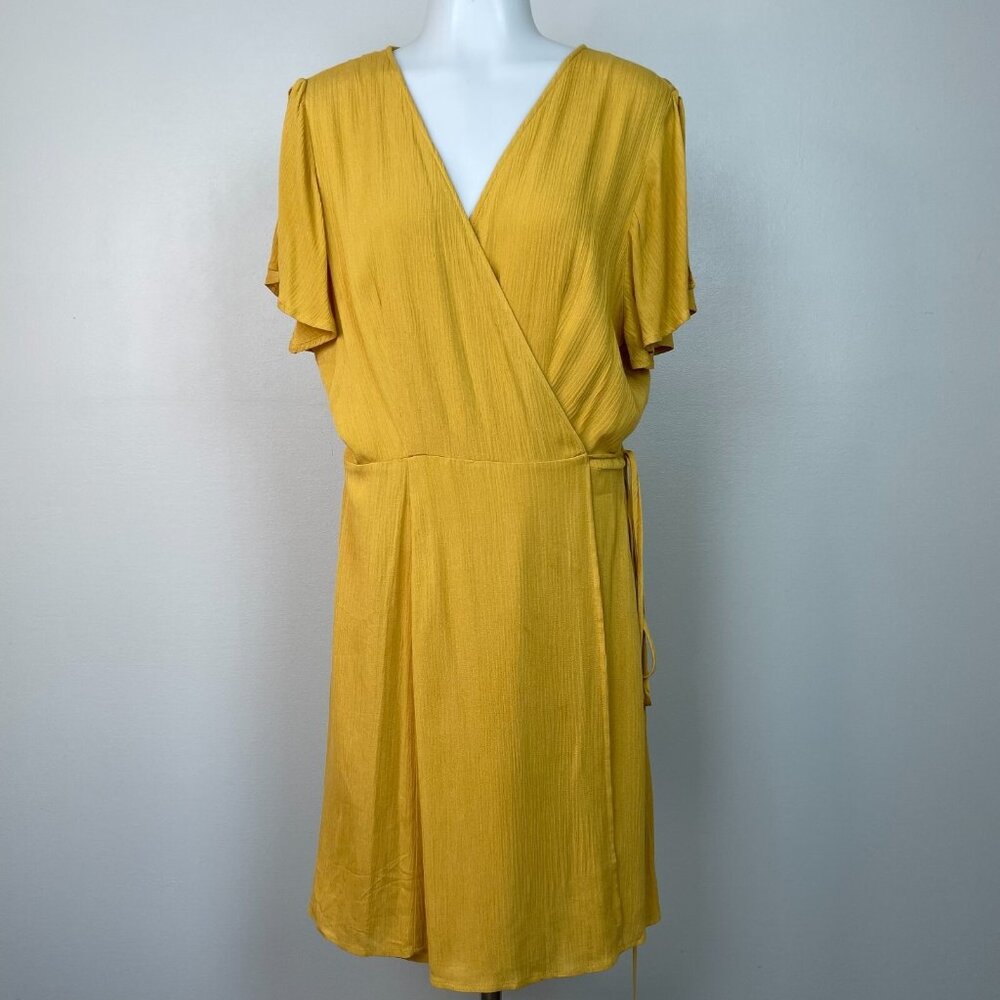 Lulus Wrap Dress XL Golden Yellow Short Sleeve Women's